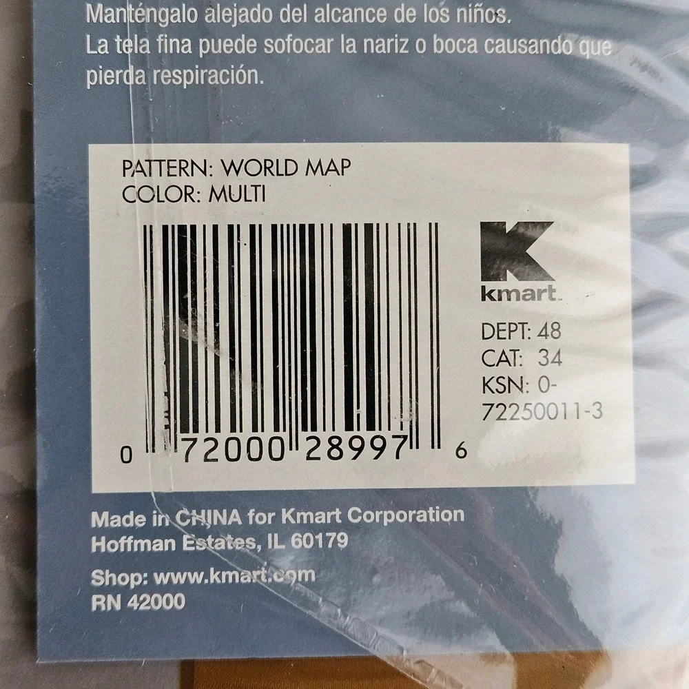 Essential Home World Map Shower Curtain 70x70 Vinyl NEW Educational Travel